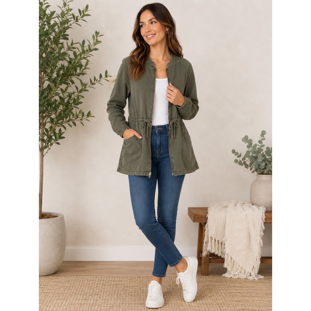 Liverpool Jeans Company Beluga Utility Jacket Olive Green Drawstring Large